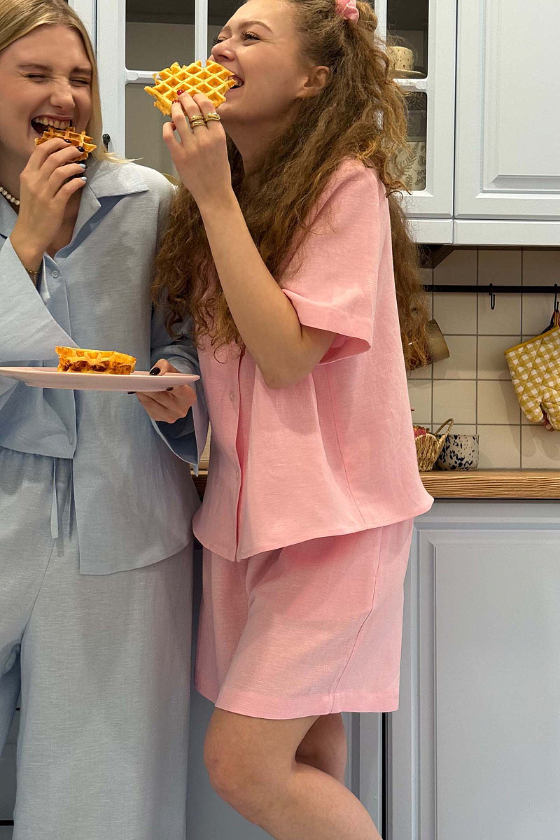 Пижамная рубашка с коротким рукавом изо льна