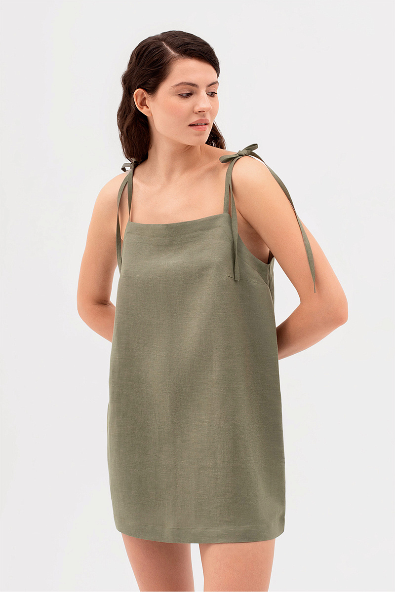 Платье-сорочка с прямым вырезом, хаки