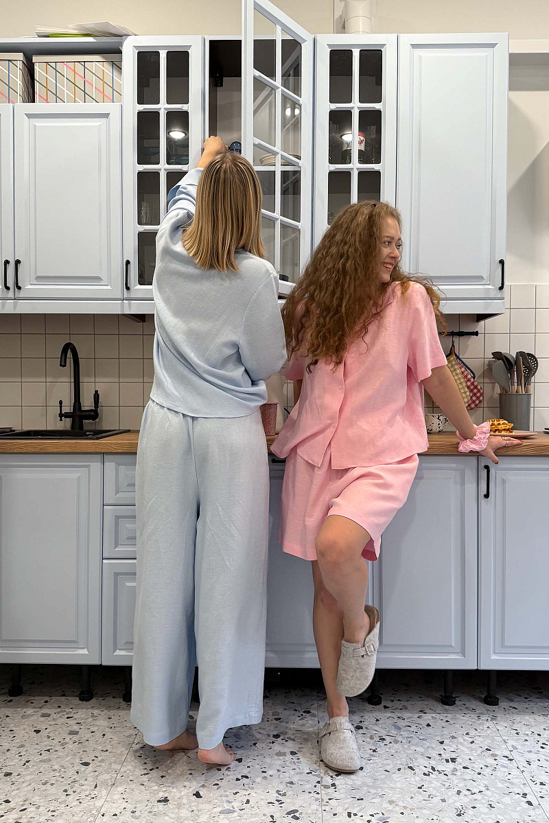 Пижамная рубашка с коротким рукавом изо льна